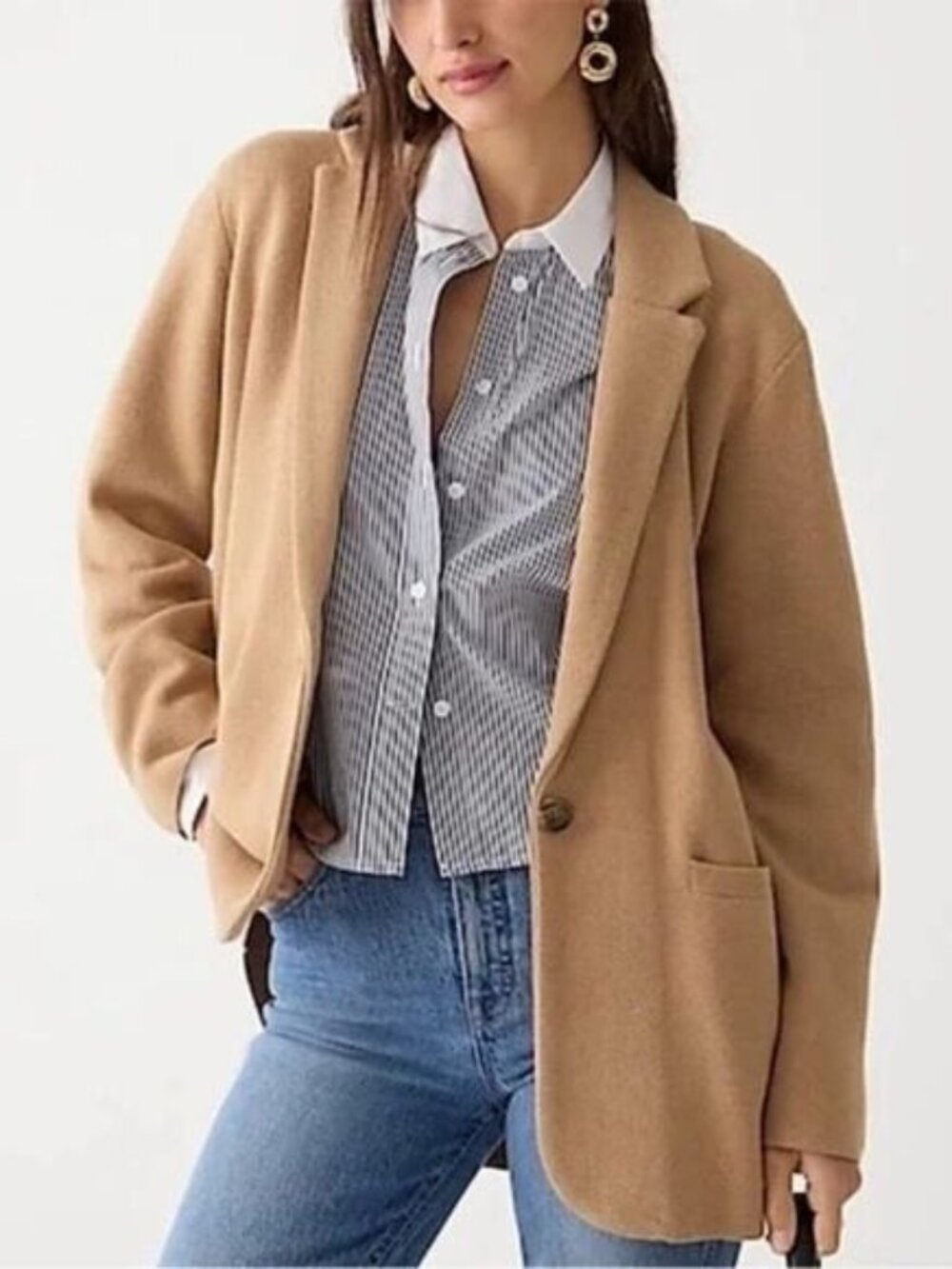 NEW J .Crew Cecile Relaxed Button Front Wool Sweater Blazer in Camel